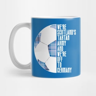 Scotland's Tartan Army, White and Blue Tartan Ball and Text Design Mug